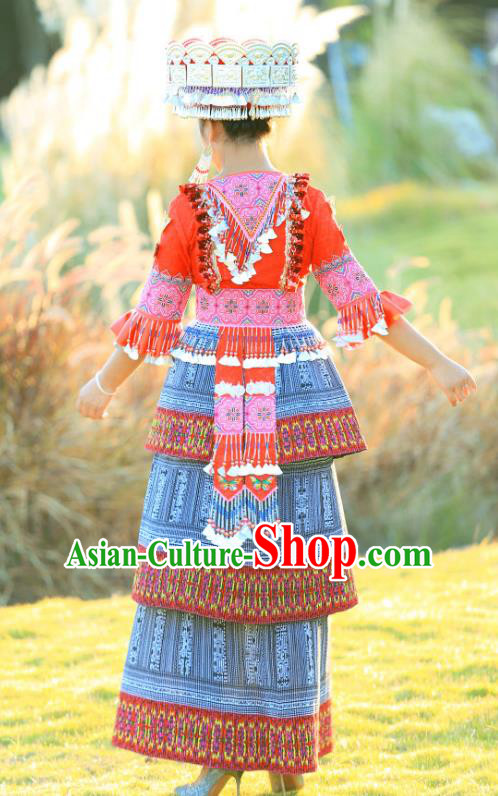 Miao Minority Folk Dance Costumes China Miao Ethnic Celebration Clothing Traditional Fashion with Hat