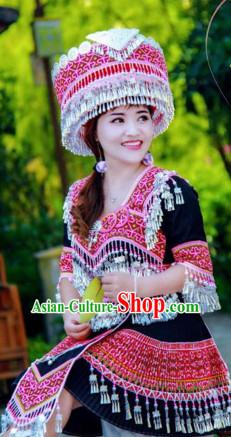 China Traditional Yao Ethnic Costumes Minority Nationality Folk Dance Clothing and Hat