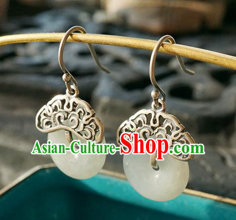 Top Grade Chinese Classical Jade Earrings Traditional Handmade Silver Ear Jewelry Cheongsam Accessories