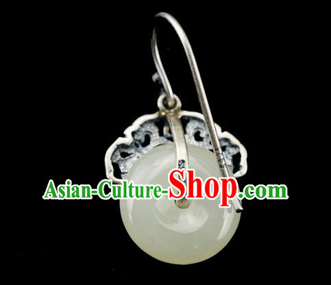 Top Grade Chinese Classical Jade Earrings Traditional Handmade Silver Ear Jewelry Cheongsam Accessories