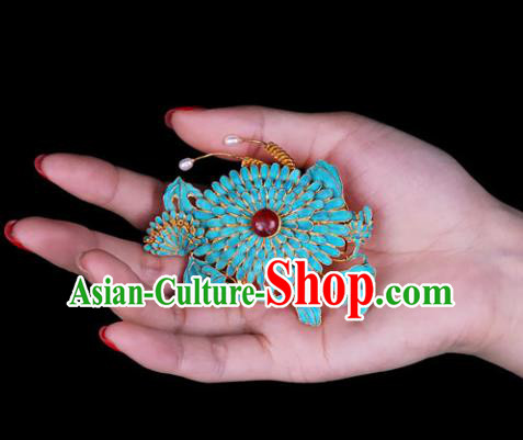 China Classical Qing Dynasty Brooch Traditional Handmade Court Cloisonne Chrysanthemum Breastpin