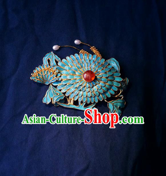 China Classical Qing Dynasty Brooch Traditional Handmade Court Cloisonne Chrysanthemum Breastpin