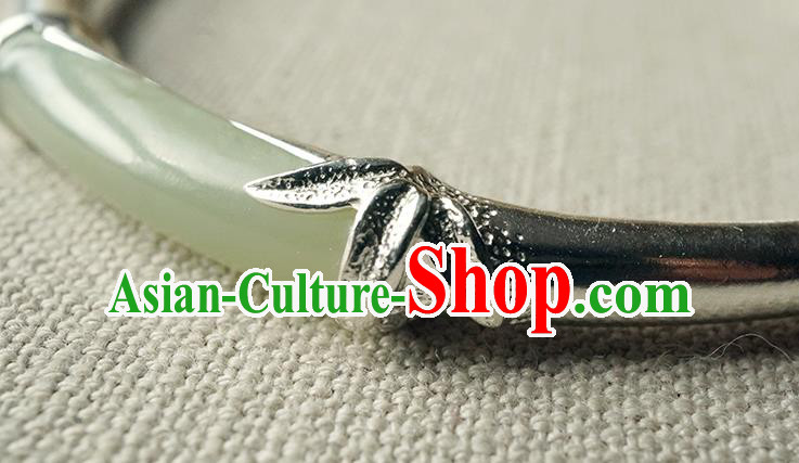 Chinese Traditional Silver Bamboo Bangle Accessories Ancient Princess Jade Bracelet Jewelry