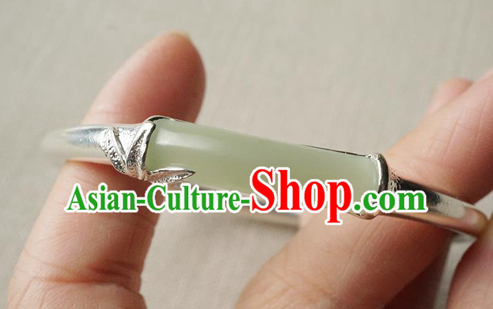 Chinese Traditional Silver Bamboo Bangle Accessories Ancient Princess Jade Bracelet Jewelry