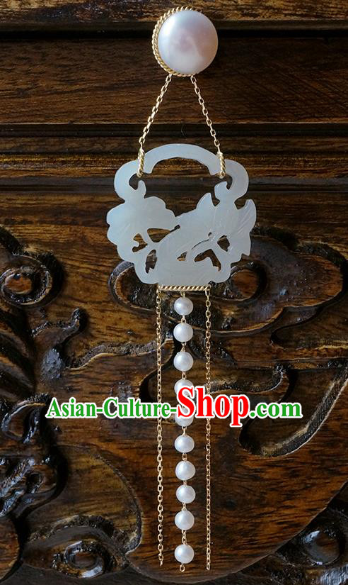 Top Grade Chinese Handmade Pearls Tassel Ear Jewelry Classical Jade Earrings Traditional Accessories
