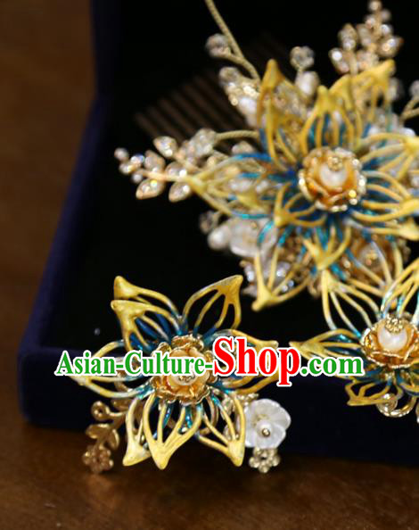 Chinese Classical Hairpins Hair Accessories Traditional Wedding Flowers Hair Combs Full Set