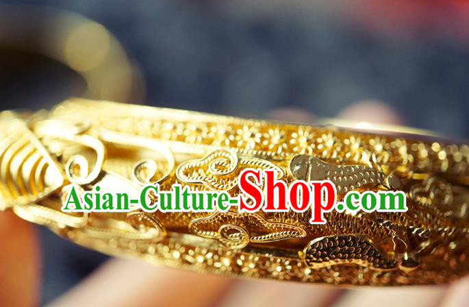 Chinese Traditional Carving Dragon Bangle Accessories Handmade Qing Dynasty Court Golden Bracelet Jewelry