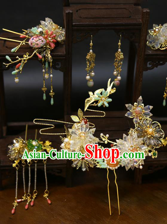 Chinese Wedding Hair Crown Classical Hair Accessories Traditional Tassel Hairpins Full Set