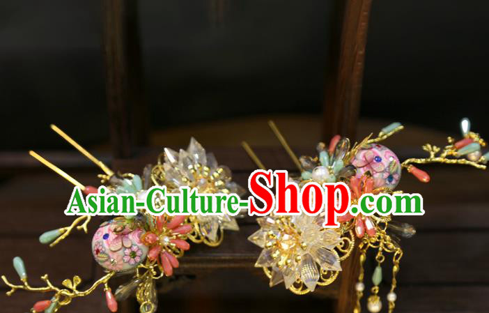 Chinese Wedding Hair Crown Classical Hair Accessories Traditional Tassel Hairpins Full Set