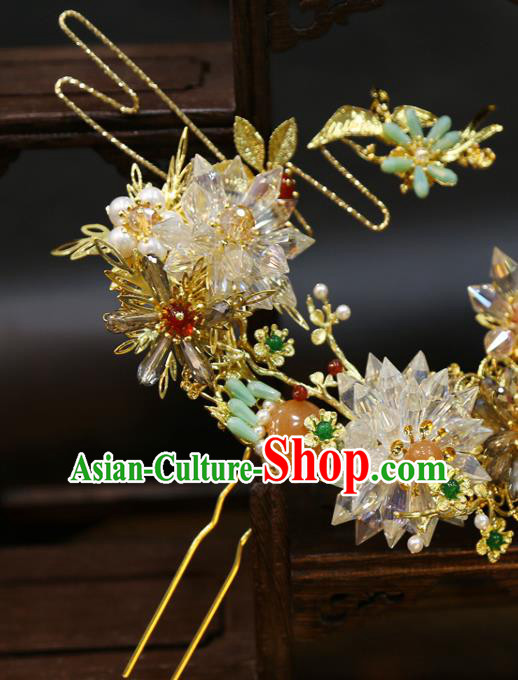 Chinese Wedding Hair Crown Classical Hair Accessories Traditional Tassel Hairpins Full Set