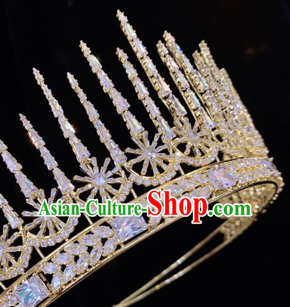 Top Handmade Golden Royal Crown Europe Princess Wedding Hair Jewelry Bride Zircon Accessories