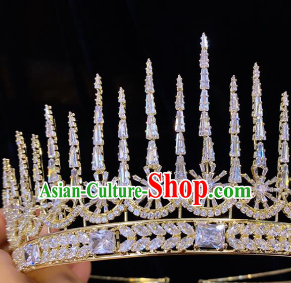 Top Handmade Golden Royal Crown Europe Princess Wedding Hair Jewelry Bride Zircon Accessories