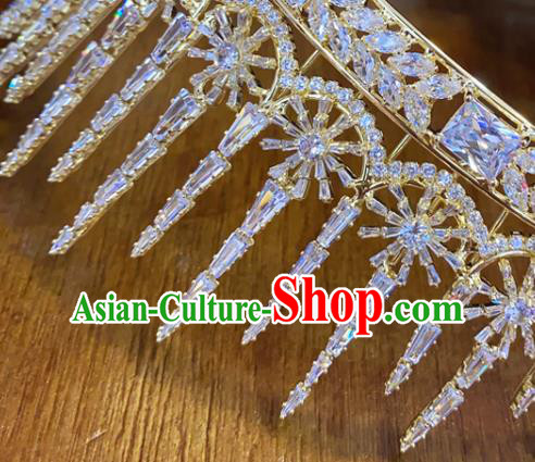 Top Handmade Golden Royal Crown Europe Princess Wedding Hair Jewelry Bride Zircon Accessories