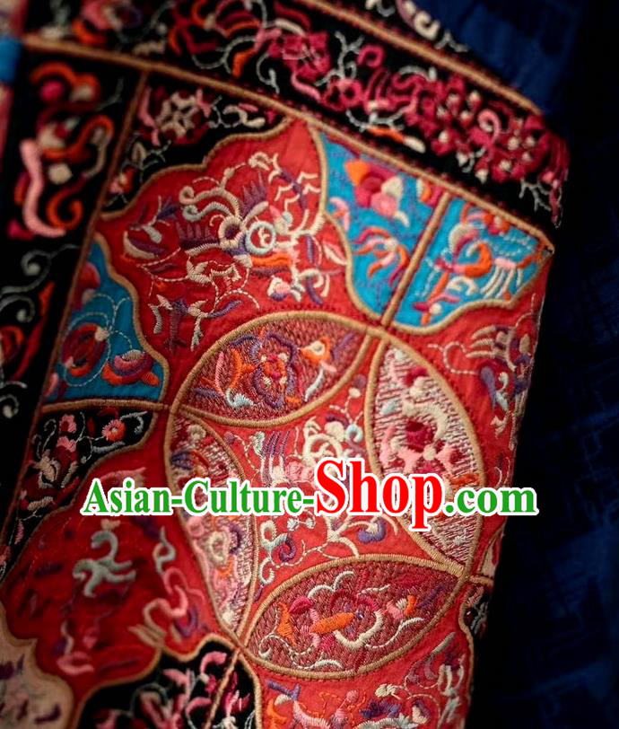 China National Women Dust Coat Traditional Embroidered Costume Tang Suit Navy Flax Overcoat