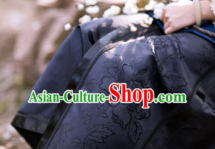 Chinese National Skirt Traditional Costume Noble Woman Black Satin Bust Skirt