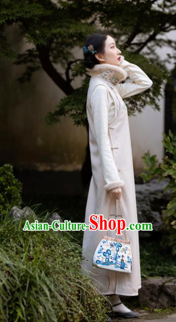 Chinese Classical Qipao Dress Embroidered White Cheongsam Traditional National Women Costume