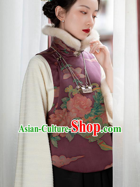 Chinese Tang Suit Purple Silk Waistcoat Traditional National Women Clothing Classical Vest
