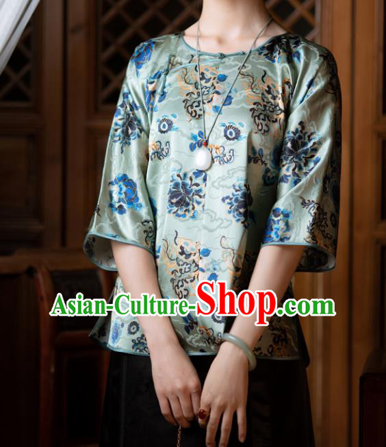 Chinese National Shirt Tang Suit Upper Outer Garment Traditional Silk Blouse for Women