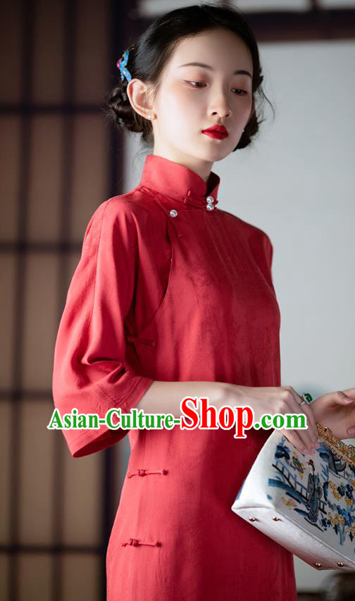 Republic of China Traditional Costume National Silk Cheongsam Mangenta Qipao Dress