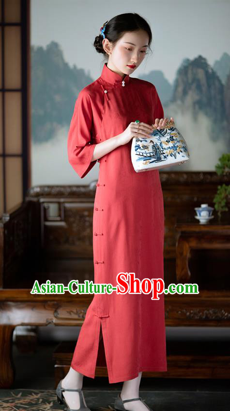 Republic of China Traditional Costume National Silk Cheongsam Mangenta Qipao Dress