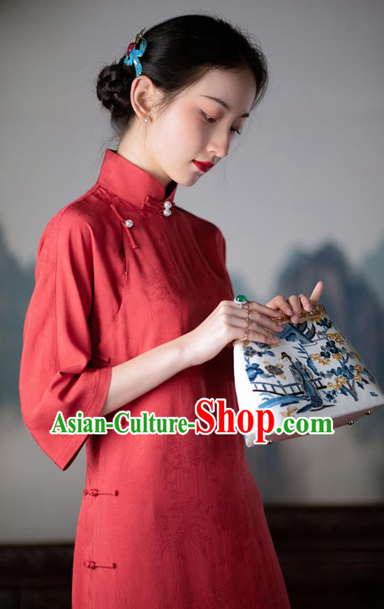 Republic of China Traditional Costume National Silk Cheongsam Mangenta Qipao Dress