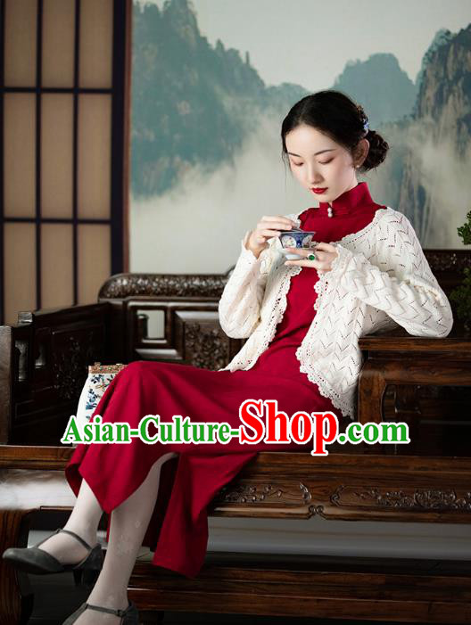 Chinese Traditional Costume National Silk Cheongsam Republic of China Wine Red Qipao Dress