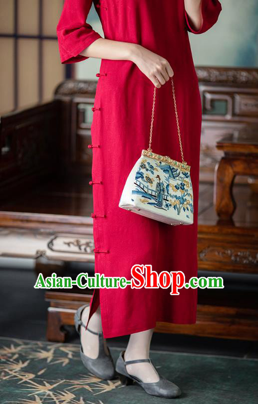 Chinese Traditional Costume National Silk Cheongsam Republic of China Wine Red Qipao Dress