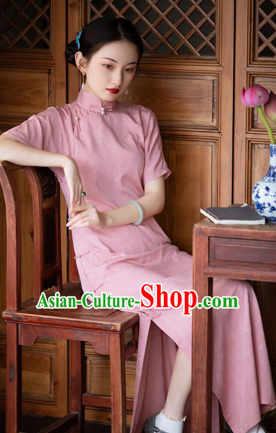 Chinese National Costume Classical Pink Qipao Dress Traditional Women Cheongsam