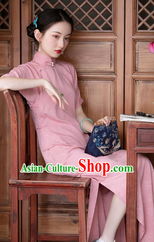 Chinese National Costume Classical Pink Qipao Dress Traditional Women Cheongsam