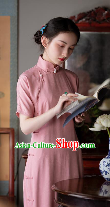 Chinese National Costume Classical Pink Qipao Dress Traditional Women Cheongsam