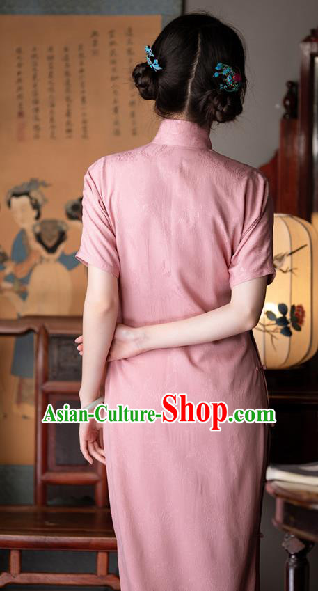 Chinese National Costume Classical Pink Qipao Dress Traditional Women Cheongsam