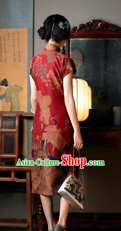Classical Red Silk Cheongsam Republic of China Traditional Qipao Dress Chinese National Costume