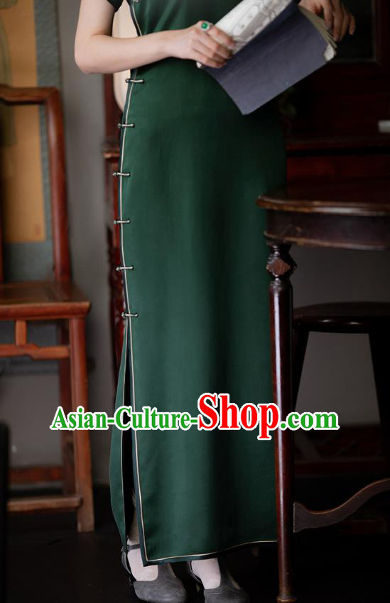 Chinese Traditional Classical Cheongsam Dark Green Silk Qipao Dress National Women Costume