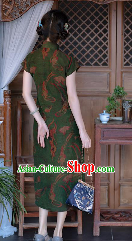 Chinese Traditional National Women Dress Qipao Costume Classical Goddess Pattern Green Silk Cheongsam