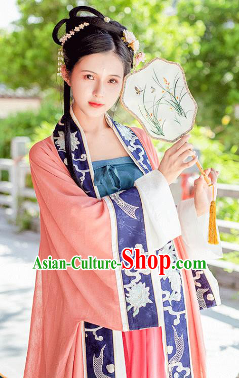 China Ancient Patrician Female Embroidered Hanfu Dress Traditional Song Dynasty Noble Lady Clothing