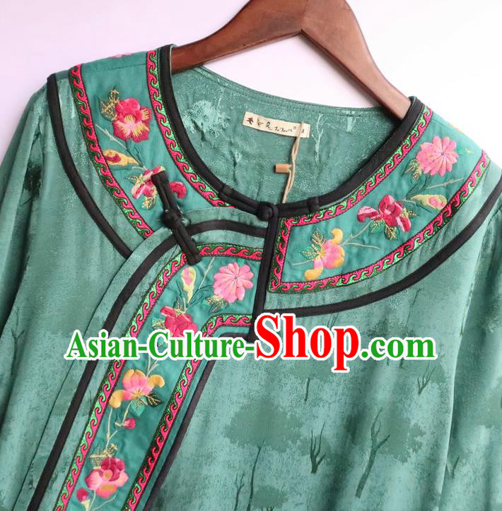 Chinese National Green Qipao Dress Women Traditional Embroidered Classical Cheongsam Clothing