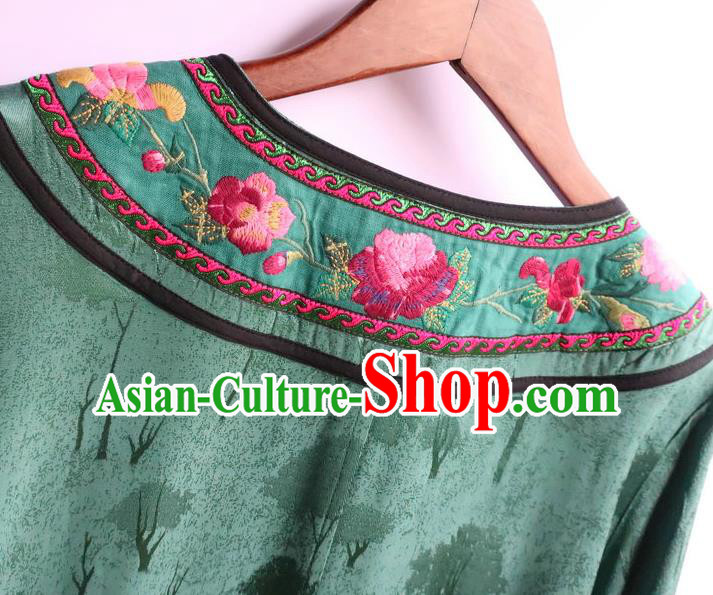 Chinese National Green Qipao Dress Women Traditional Embroidered Classical Cheongsam Clothing