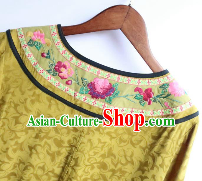 Chinese Women Traditional Embroidered Classical Cheongsam Clothing National Yellow Qipao Dress