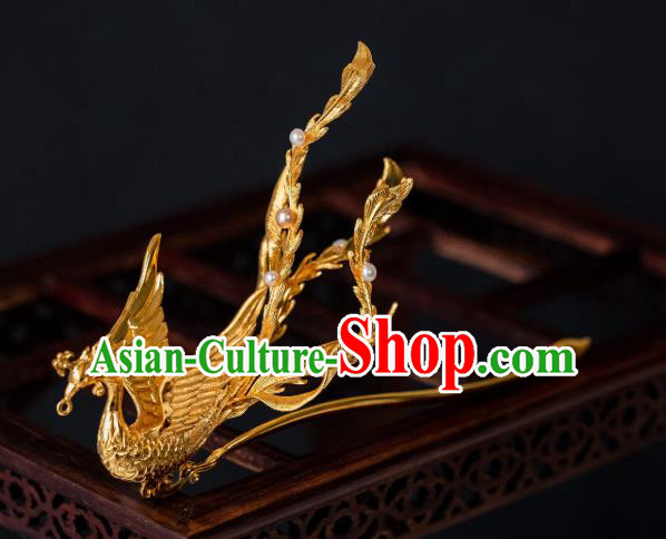 China Ancient Palace Gilding Phoenix Hairpin Ming Dynasty Queen Hair Accessories Hair Stick