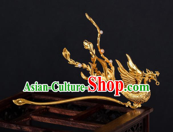 China Ancient Palace Gilding Phoenix Hairpin Ming Dynasty Queen Hair Accessories Hair Stick