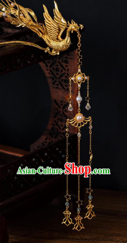 China Ancient Ming Dynasty Queen Hair Accessories Hair Stick Palace Gilding Phoenix Tassel Hairpin