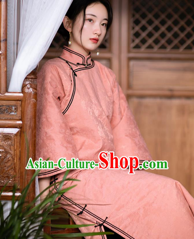 China National Women Dress Classical Cheongsam Traditional Pink Silk Qipao Costume