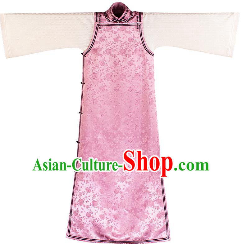 China Classical Lilac Silk Cheongsam Traditional Qipao Costume National Women Dress