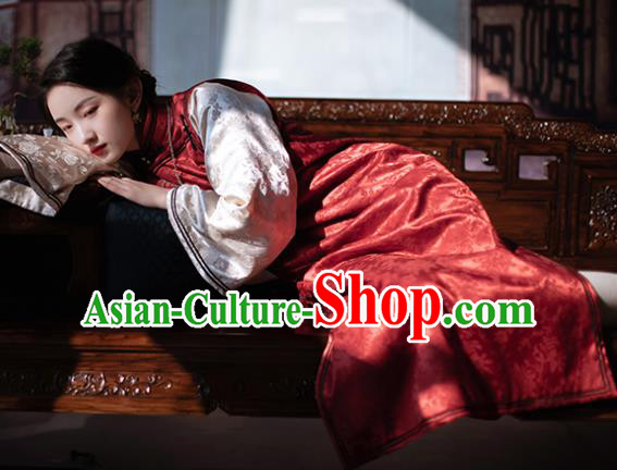 China Traditional Qipao Costume National Women Dress Classical Red Silk Cheongsam