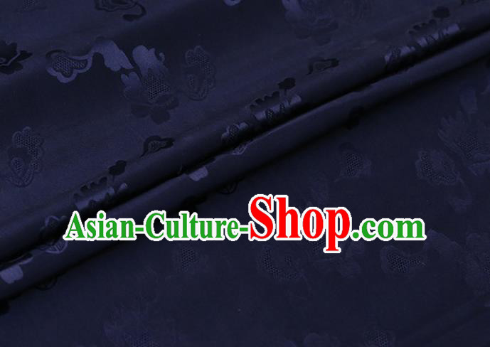 Navy Silk Drapery Asian Chinese Hanfu Satin Cloth Traditional Pattern Design Mulberry Silk Fabric