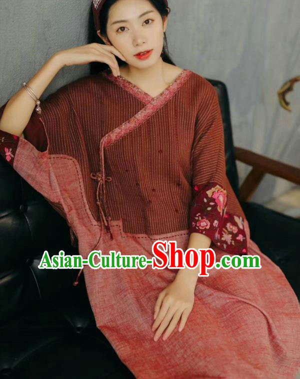 Chinese Traditional Women Clothing National Embroidered Dress Zen Suit