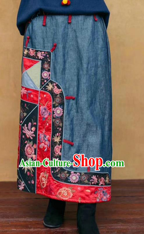 China Embroidered Skirt Traditional Clothing National Blue Flax Bust Skirt