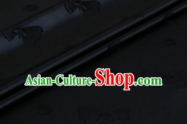 Asian Hanfu Satin Cloth Traditional Butterfly Ladybird Pattern Design Black Mulberry Silk Fabric Chinese Silk Drapery