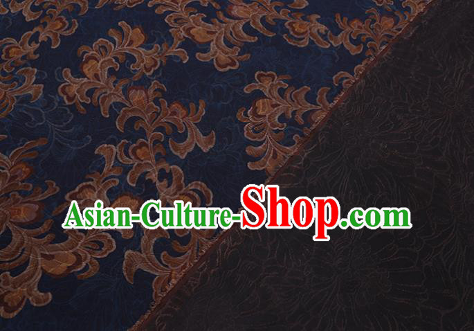 Asian Traditional Cheongsam Deep Blue Watered Gauze Fabric Chinese Classical Pattern Silk Drapery Cloth