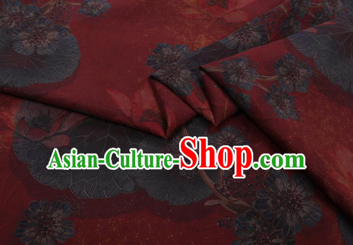 Asian Watered Gauze Fabric Traditional Cheongsam Cloth Chinese Classical Lotus Pattern Red Silk Drapery